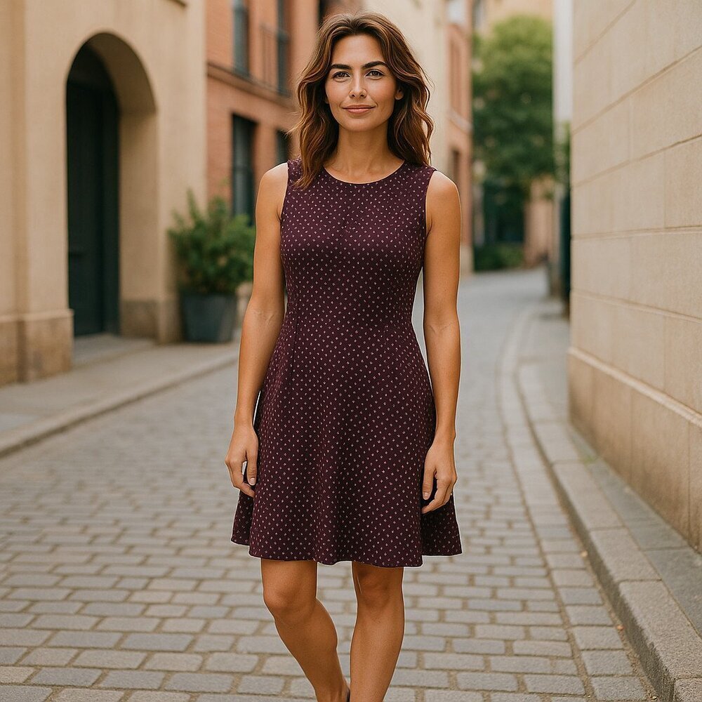 Talbots Polka Dot Sleeveless Dress Fit n Flare Ladies 14P Office SecretaryCore